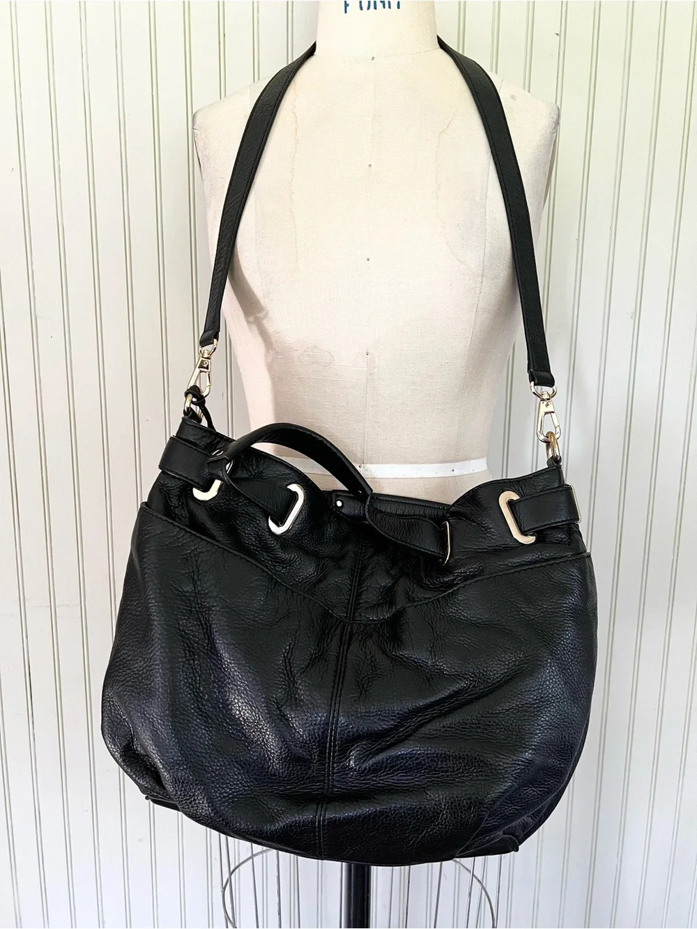 Michael Kors Pebbled Leather Black Zipper Front Satchel with Crossbody Large